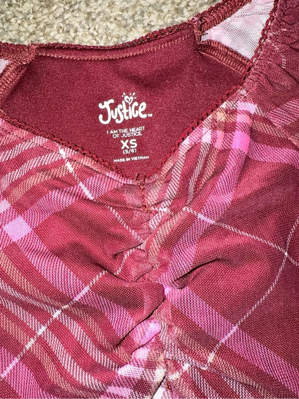 Justice Girls Burgundy and Pink Plaid Nightgown